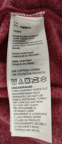 Eddie Bauer Women's Camp Fleece Wrap Cardigan Maroon Ruby Size S Style 1725 NWT - Picture 10 of 10