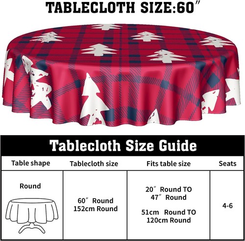 Christmas Trees Tablecloth 60" Buffalo Plaid - Red, Black, White Table Cloth - Bild 2 von 7