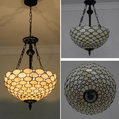 Tiffany Stained Glass Chandelier 3 Lights Vintage Ceiling Fixture Hanging Lamps - Picture 8 of 13