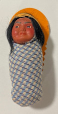 Vintage Skookum American Indian Doll Celluloid Papoose Baby Swaddled