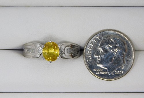 Platinum ≈6.55x5.45mm Oval Yellow Sapphire & Diamond Accent Ring Sz 7 B6915 - Picture 7 of 7