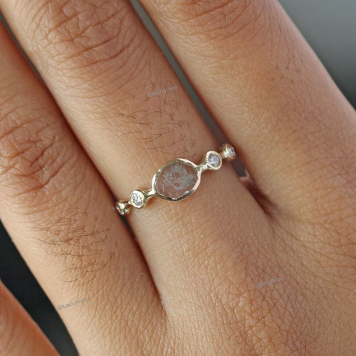 Real Slice Diamond Stacking Ring Solid 14k Yellow Gold Slice & Diamond Ring - Picture 7 of 9