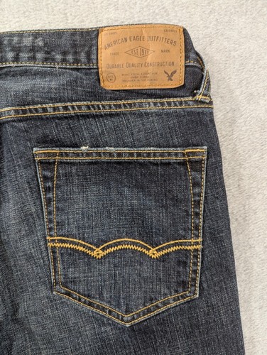 American Eagle Jeans Herren Größe 33x32 Blau Distressed Schnurrhaare Slim Straight - Bild 10 von 15