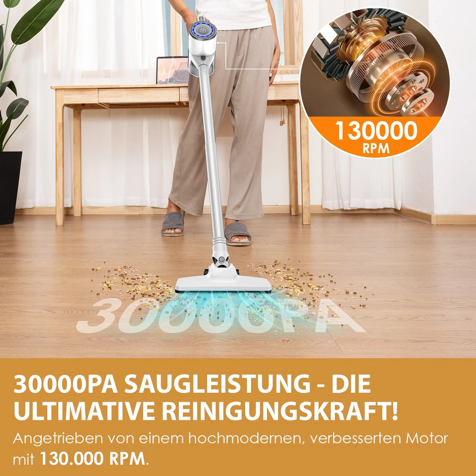 500W Akku Staubsauger Kabellos 35min 3in1 Hand & Stabstaubsauger Beutellos 30KPa - Bild 3 von 4