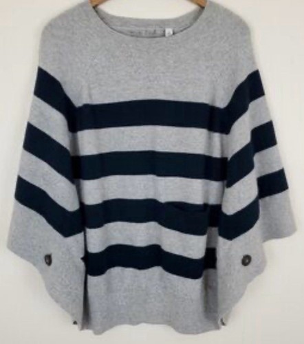 HERBST KASCHMIR gestreifter Pullover Cape Poncho grau und blau 100% Kaschmir (Bx 20)