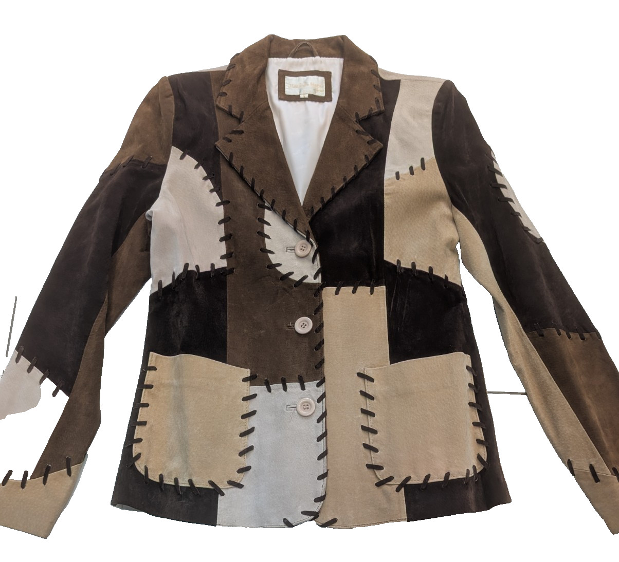 REAL SUEDE Patchwork Woman's  Jacket Size Small -… - image 1