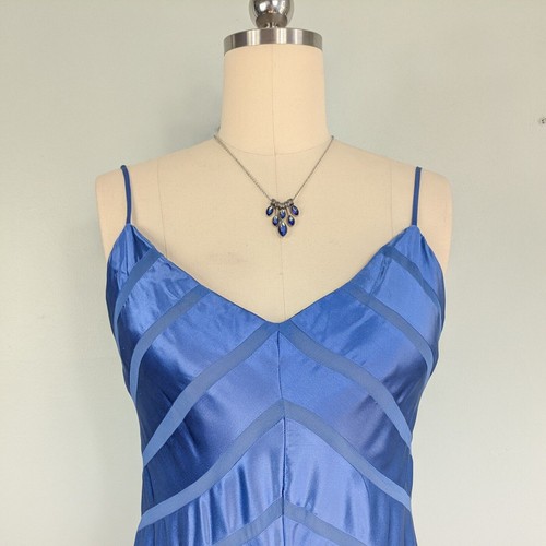 Vintage Papell Silk Maxi Slip Dress Formal Gown 14 Blue Fairy Y2K 90s Evening - Picture 2 of 12