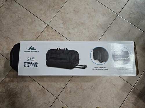 High Sierra Black 21.5” Wheeled Duffel Bag Drop Bottom Black Carry On Bag - Picture 3 of 4