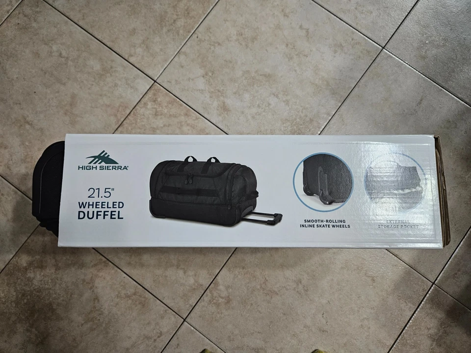 High Sierra Black 21.5” Wheeled Duffel Bag Drop Bottom Black Carry On Bag - Image 3 of 4