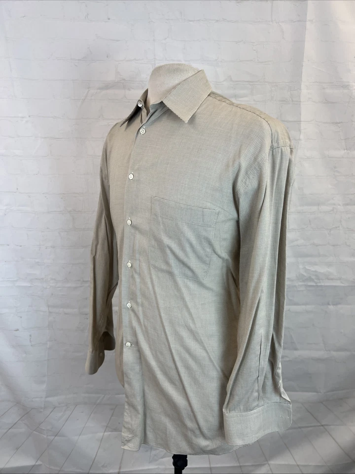 Camisa de vestir Ermenegildo Zegna beige a cuadros de algodón para hombre 16-42 $295 Foto 3 de 4