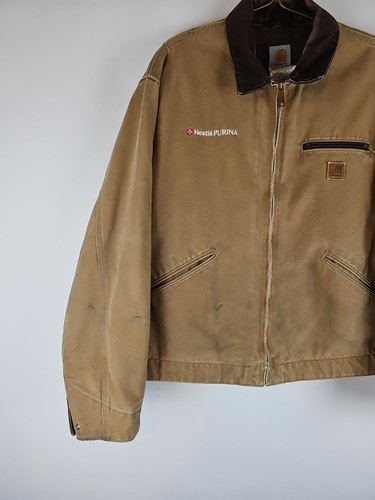 Giacca vintage Carhartt Detroit J97 CML cammello marrone coperta foderata a quadri uomo 2XL - Foto 2 di 13