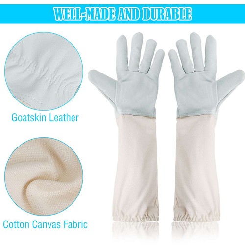 XXL Beekeeping Gloves Goatskin Leather, Long Sleeves with Elastic Cuff, 1 Pair - Picture 4 of 12