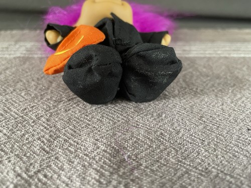 Troll Halloween Cat, Pumpkin Bag, Whiskers, Tail, Purple Hair Russ 3" Vintage - Picture 13 of 15