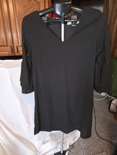 Belongsci Black Dress Size M. Lined  Bell Sleeves.  19" PTP 23" Long Old Money.