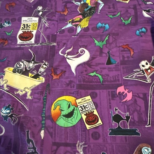 Women's Halloween Disney Nightmare Before Christmas V-Neck Scrub Top Purple - Picture 3 of 5