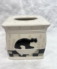 Warren Kimble Fat Cat Ceramic Tissue Box Cover Checkerboard Bath Decor Springs