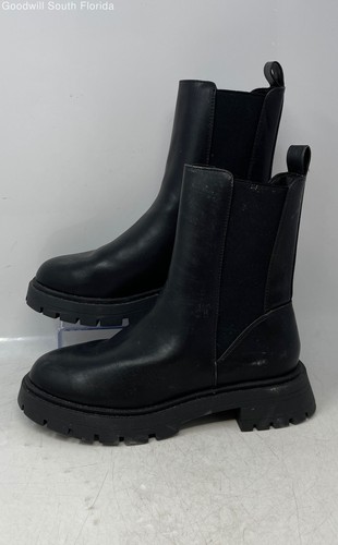 Asos Womens Black Leather Round Toe Mid Heel Ankle Chelsea Boots Size 9