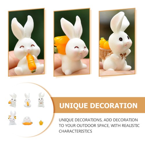 6pcs Small Resin Craft Easter Ornaments Small Rabbit Figurines Micro Ornaments - Picture 7 of 12