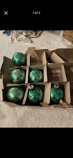 Shiny Brite Set Of 6 Vintage Green Ornaments Glass Christmas.