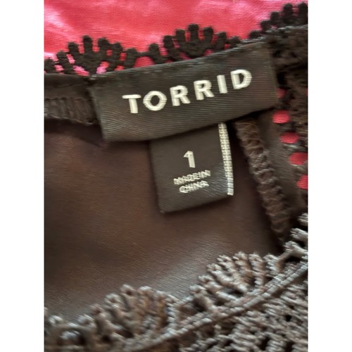 Camicetta Torrid Deep nera pizzo giogo manica lunga taglie forti 1 1x 14 16 georgette - Foto 5 di 8