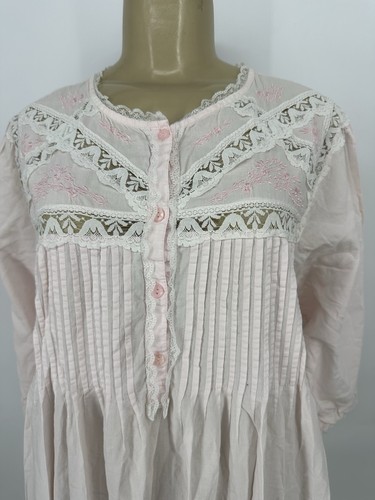 Camisón vintage Saybury grande para mujer 1980-90 rosa pintuck encaje bordado F93v - Imagen 2 de 11