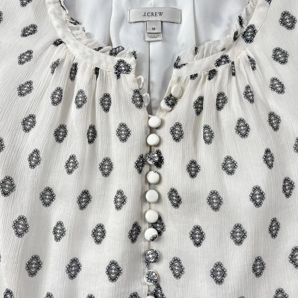 Top de seda J Crew para mujer 12 blanco negro crepé sin mangas forrado estampado geométrico Foto 3 de 4