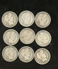 UNITED STATES LOT I OF 9 CIRCULATED BARBER SILVER HALVES AS SHOWN