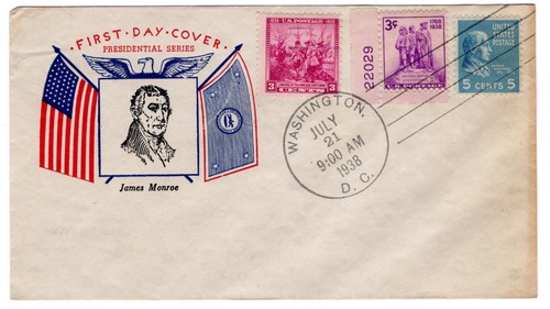 #810 Presidential Series 5c James Monroe 1938 FDC - Planty #5