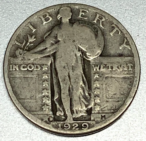 1929 D Standing Liberty Silver Quarter Fine 25c Coin Free Shipping -2090