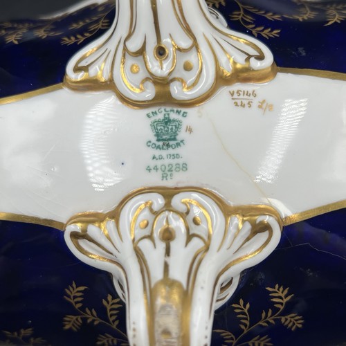 Antique Coalport Cobalt Blue Two Handled Boat Crescent Shaped Vase Centrepiece - Picture 16 of 19
