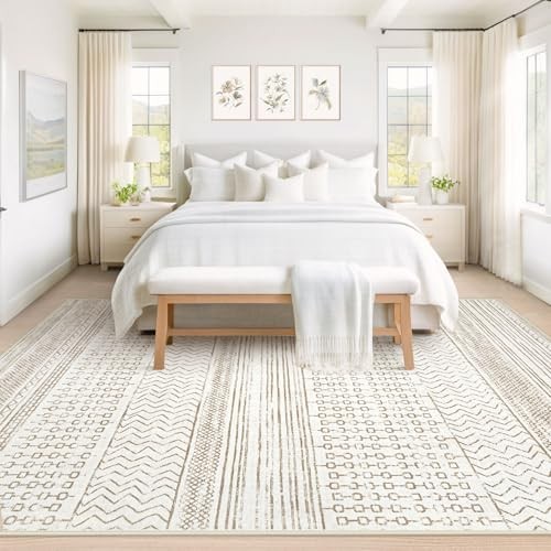 Area Rug Living Room Rugs 8x10: Washable Boho Modern Neutral 8'x10' Brown - Picture 4 of 8