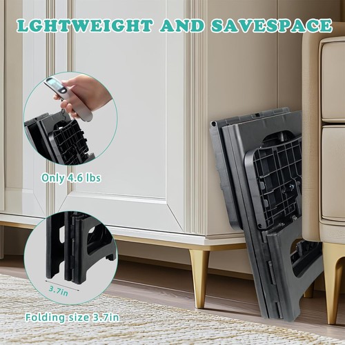 2-stufige Klapphockerleiter, rutschfeste tragbare zusammenklappbare Stufe schwarz  - Bild 8 von 9