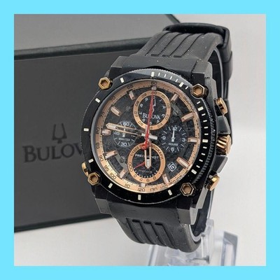 Bulova Precisionist Men's Chronograph Black Quartz Watch Japan Used Auth 063846