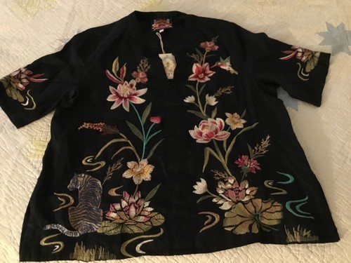 Johnny Was Pullover Larg Blace Embroidered Shirt Blouse NWT