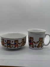 vintage Action Industries child's stoneware dining set teddy bear pattern Japan