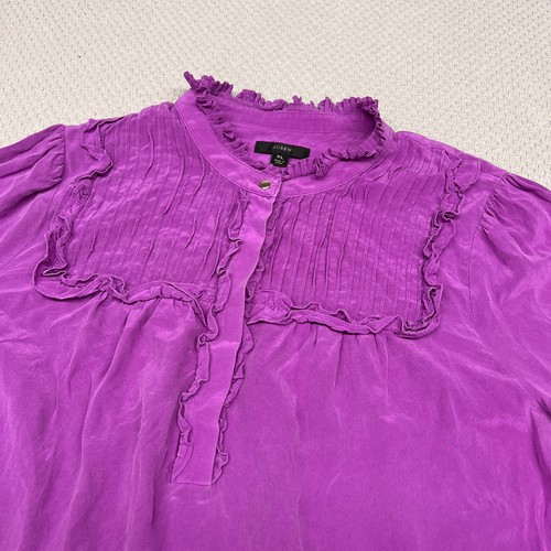 J Crew Seidenbluse Damen XL rosa magenta Rüschen Puffärmel Oberteil Bauer - Bild 3 von 7