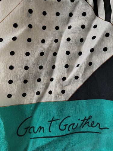 Gant Gaither Vintage türkis schwarz weiß Leopardenmuster Tupfen Schal - Bild 4 von 4