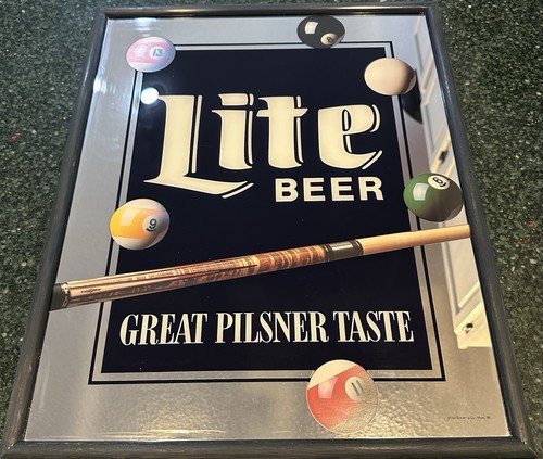 Vintage Miller Lite Bierspiegel & Kunststoffrahmen. 21*17 Zoll Pool/Ball/Queue. LESEN! - Bild 4 von 14