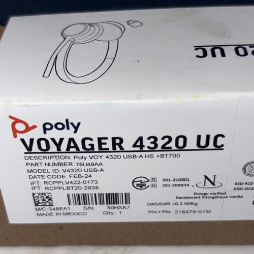 NEW POLY VOYAGER 4320 UC Wireless Headset OPEN BOX - Picture 10 of 13