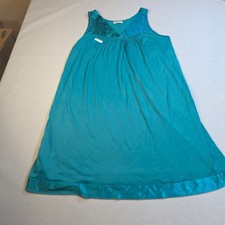 Vintage Vanity Fair Teal Blue Nightgown Lace V-Neck Sleeveless Chemise USA Med
