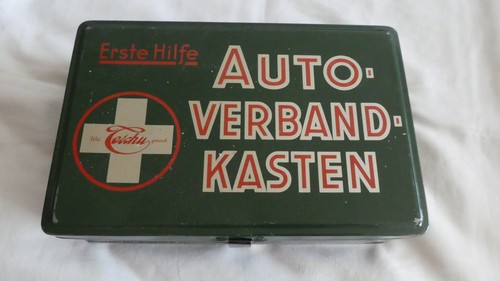 Alte Blechdose Oldtimer Auto Verbandkasten KFZ Teschu Erste Hilfe Kasten - Picture 1 of 10