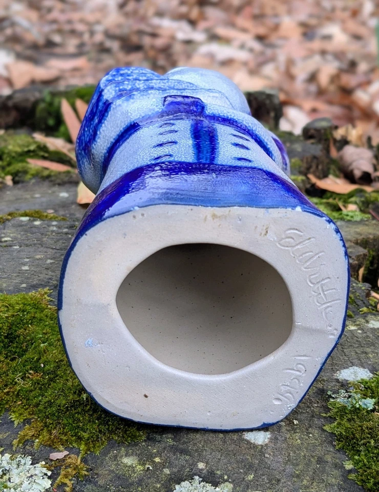 Cerámica Eldreth Papá Noel esmaltada con sal con árbol - gres azul y blanco firmado 1999 Foto 4 de 4