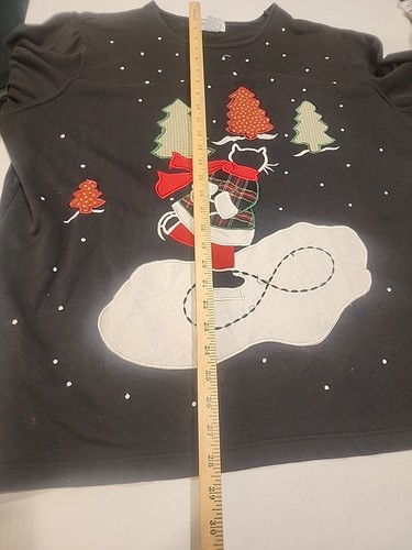 Alfred Dunner Cat Christmas Sweater Embroidered Black Skating Plus Sz 2x Quilted - Picture 6 of 7