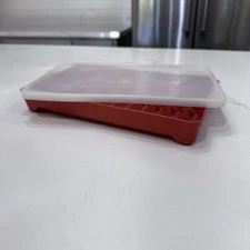 Tupperware 1292-4 Bacon Deli Meat Keeper Container Paprika Sheer Lid Vintage