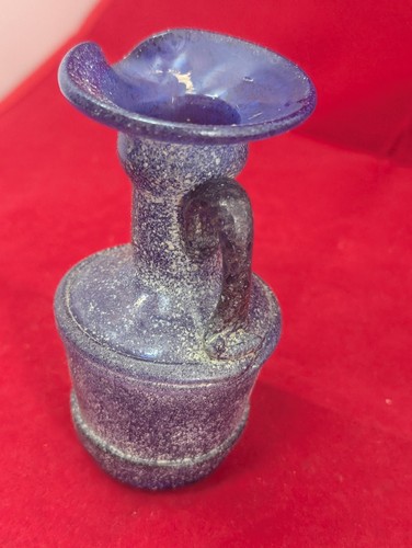 Murano Scavo Cobalt Blue Pitcher Small Chip. 5” T Manufacturing Irregularities - Picture 3 of 6