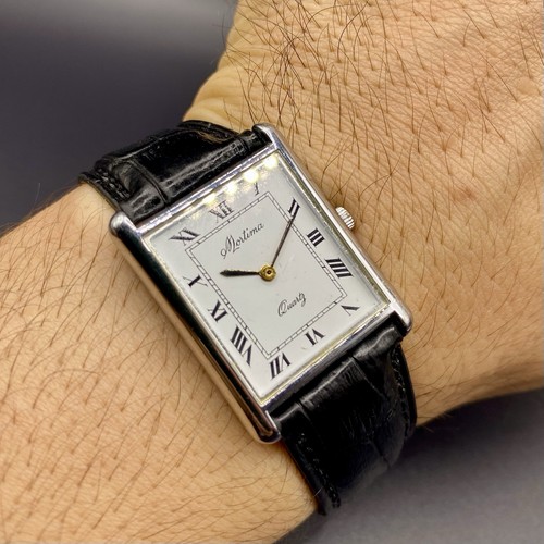 VINTAGE WATCH TANK PARIS MORTIMA FRENCH CHIFFRE ROMAN WHITE DIAL XL ULTRA THIN - Picture 2 of 16