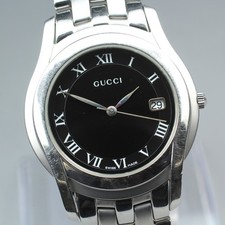 GUCCI 5500M Black Roman Silver Bracelet Quartz 34mm Men's Watch