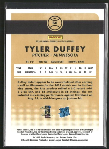 Donruss Optic #60 Tyler Duffey Holo 2016 - Imagen 2 de 2