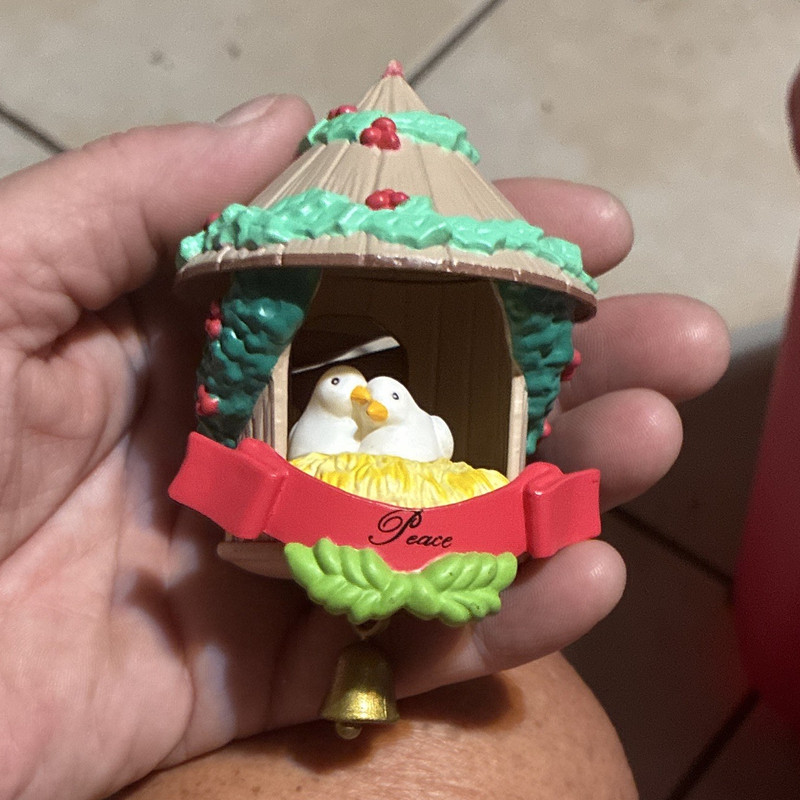 Christmas Hanging Birdhouse Ornament Two White Doves Peace Bell Multicolor