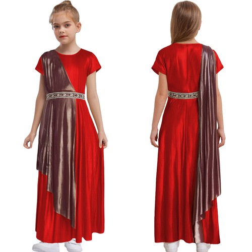 Mädchen Griechische Toga Robe Kurzarm Antike Göttin Prinzessinkleid Vintage - Picture 19 of 39